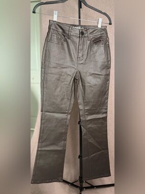 Copper Flash Size 2 Dark Brown Coated Jeans Faux Leather Look Straight Leg
